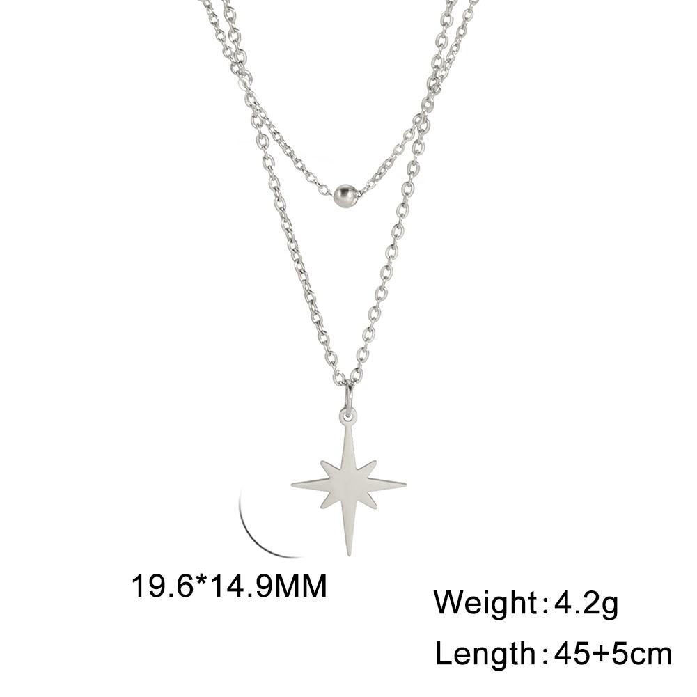 Boho North Star Moon Pendant Necklace Stainless Steel Double Layer Clavicle Necklaces Kpop Jewelry Gift for Women