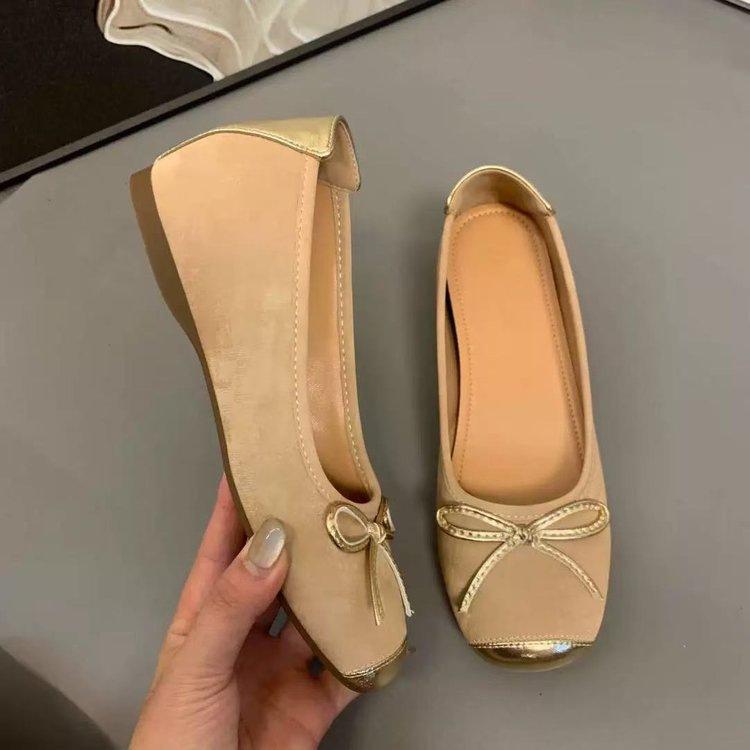 French 2025 Autumn New Soft-soled Square Head Shallow Mouth Bow Flat-soled Ballet Shoes Chinese Retro Single Shoes Women