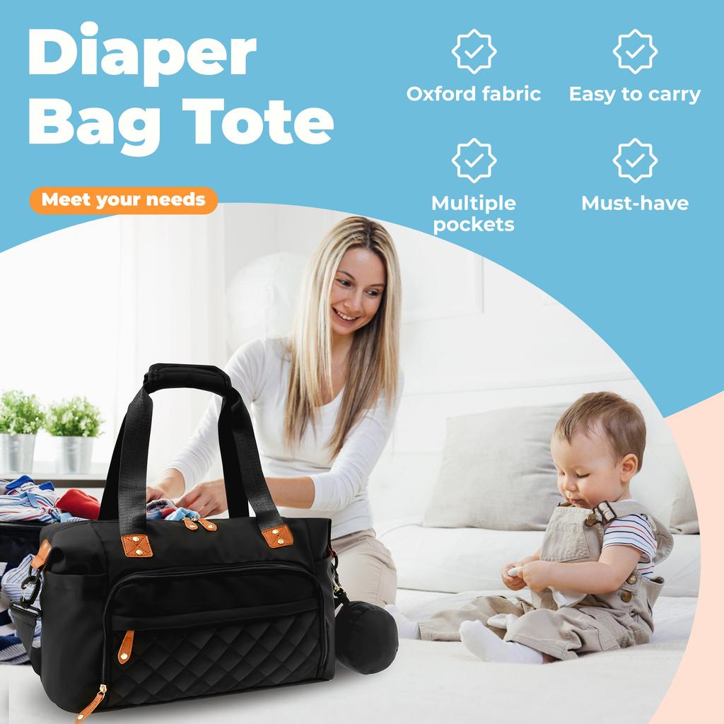 Oxford Cloth Baby Diaper Bag Large Capacity Nappy Tote Bag with Removable Shoulder Strap Waterproof Hand Maternity Totes