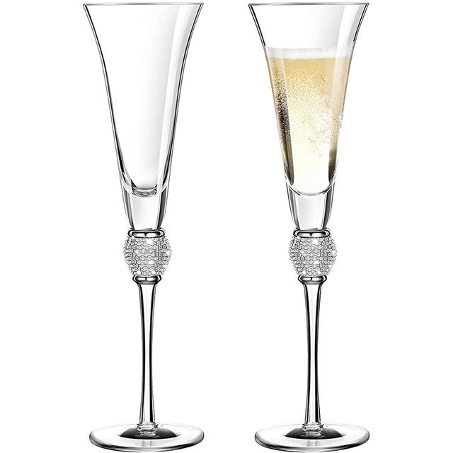 2Pcs Crystal Silver Diamond Red Wine Glasses Set Elegant Rhinestone Decorative Long Stem Champagne Flutes Cocktail Glass Gifts