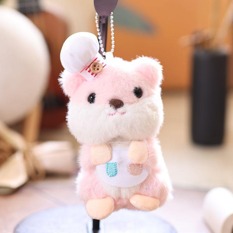 Cute Chef Hat Hamster Plush Keychain Little Mouse Stuffed Doll Keyring Cartoon Plush Toys Backpack Hanging Decoration Bag Charm