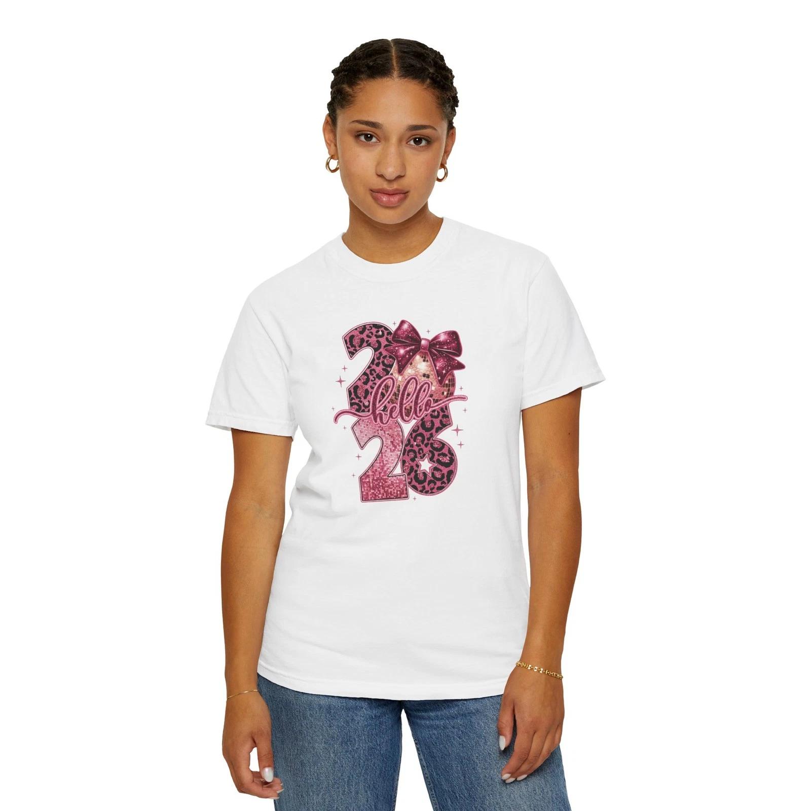 

Hello 2026 Leopard Bow Number T-Shirt | New Year Graphic S
