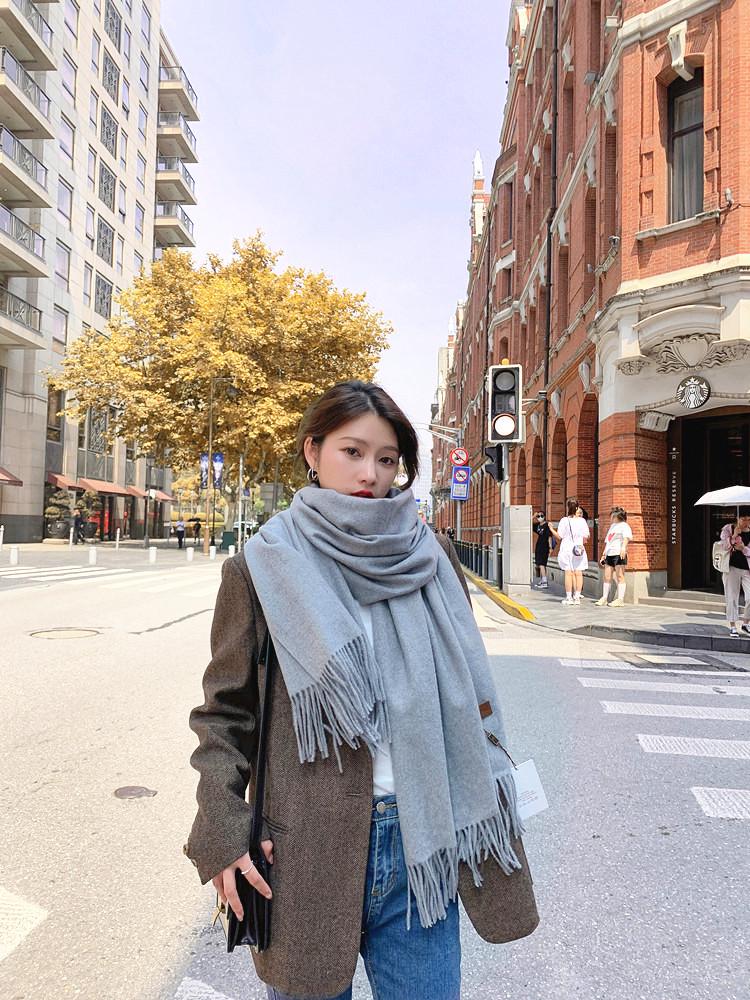 Women's Thickened Cashmere Wool Scarf - Versatile Autumn/Winter Shawl, Korean Style, White