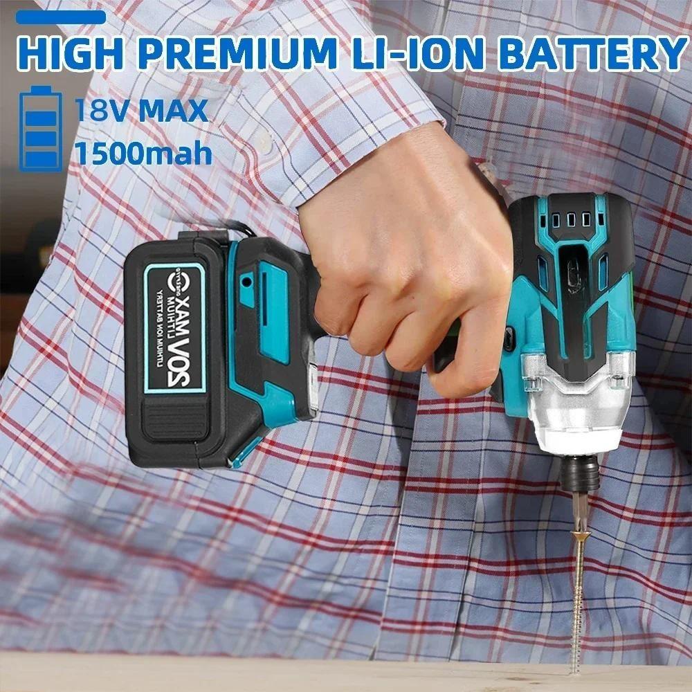18V Brushless Drill Rechargeable 1/4 Square Drive Wrench Power Tool Cordless Electric Impact Wrench