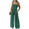 Women’s Sleeveless Wide Leg Jumpsuit Square Neck Ribbed Bodice with Adjustable Straps and Side Pockets Casual Fit