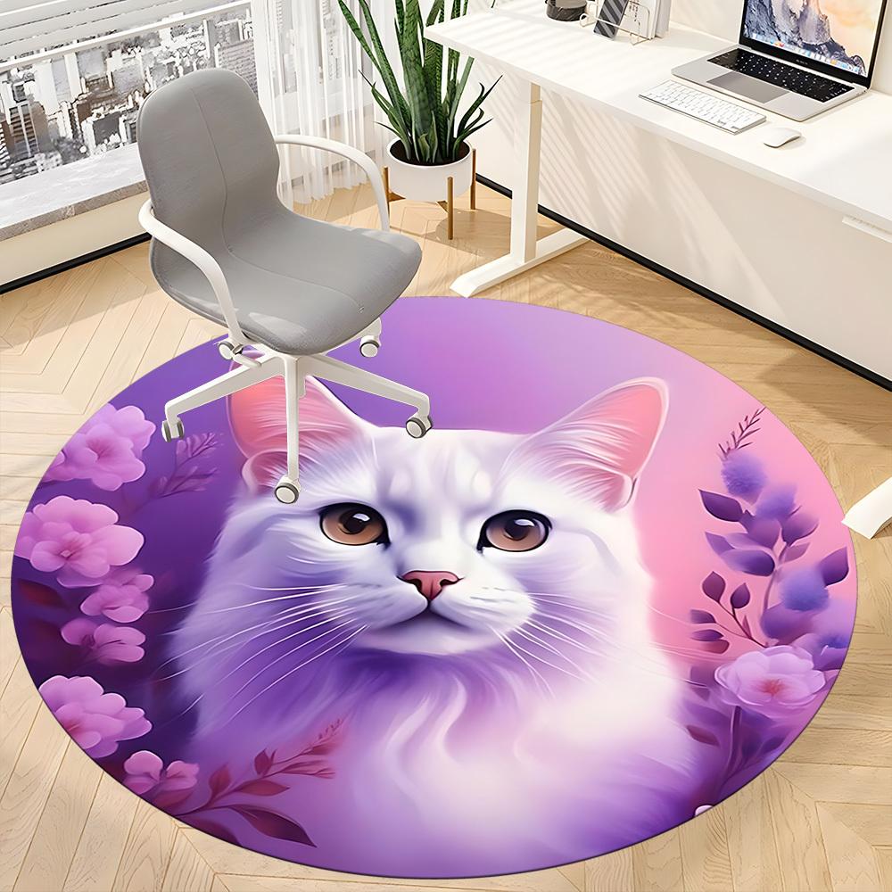 1pc Cat Portrait Carpet for Office Non Slip, Round Carpet, Soft & Comfortable, Carpet for Office, Lightweight Round Floor Mat