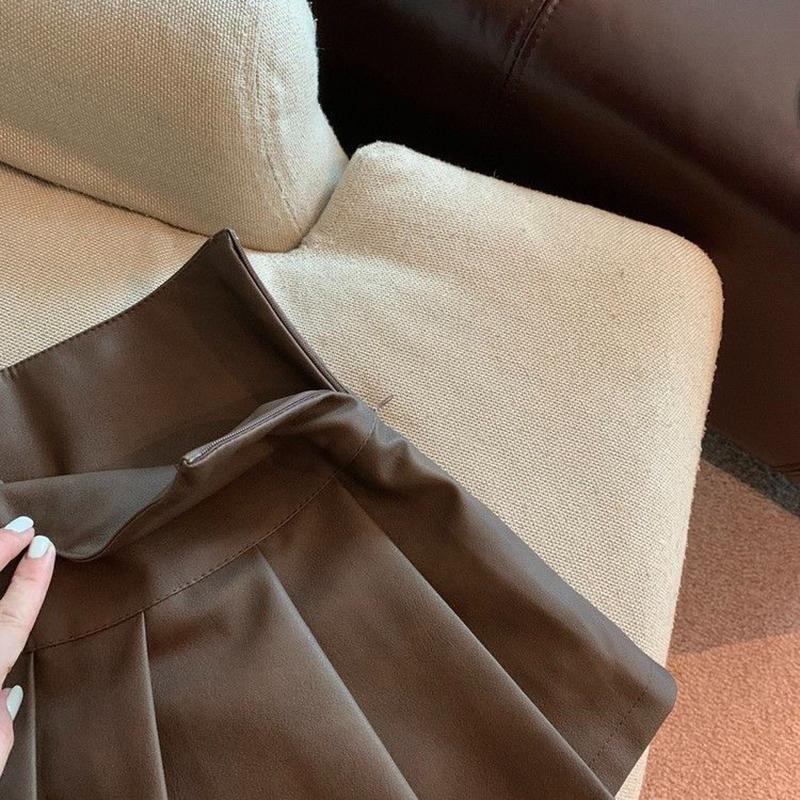Fusta mini din piele PU Y2K pentru femei, vintage, fuste plisate cu talie înaltă, îmbrăcăminte de stradă, coreeană, neagră, subțire, ocazională, fuste în linie A Nou