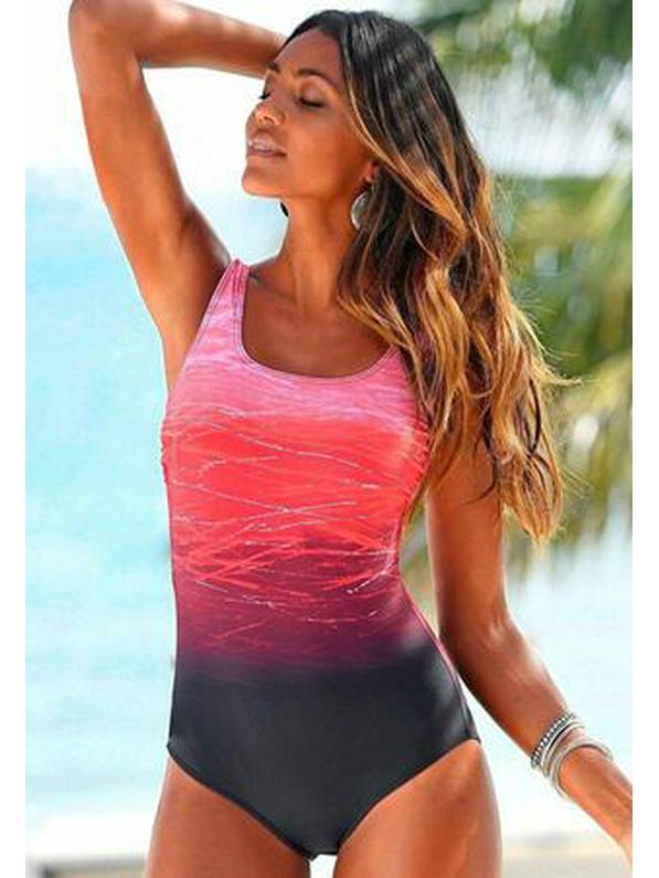 Tengwei Gradient Print Plus Size Sexy One-Piece Swimsuit for Women