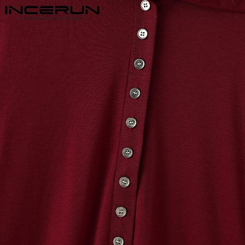 INCERUN Pánská trička s klopovým límcem, dlouhým rukávem a zapínáním na knoflíky, ležérní trička a spodní trička