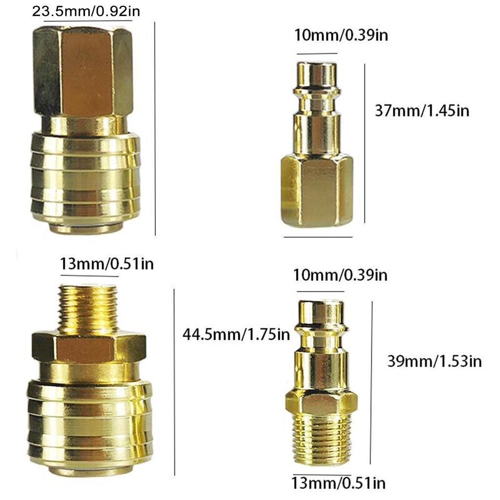 Kit di accoppiatori e tappi in ottone per aria compressa, 10 pezzi, accoppiatori a sgancio rapido femmina con filettatura maschio BSP da 14''