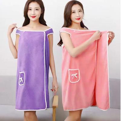130x80CM Saia de Banho Macia Absorvente Secagem Rápida Coral Fleece Alça de Ombro Saia de Banho Multifuncional Envolto no Peito Feminino Toalha Vestível