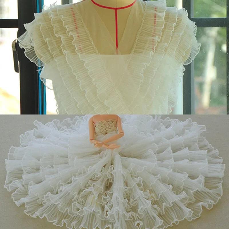 1yard Five Layesr Pleated Mesh Tulle Lace Ruffles Edging Pleated Mesh Trim DIY Sewing Wedding Dress Collar Edge Decor 18cm Wide