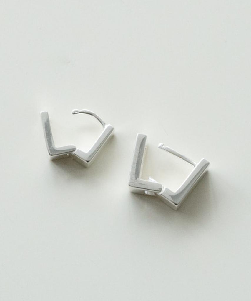 Alleun Silver 925 Square Short One-Touch Silver Ring Earrings