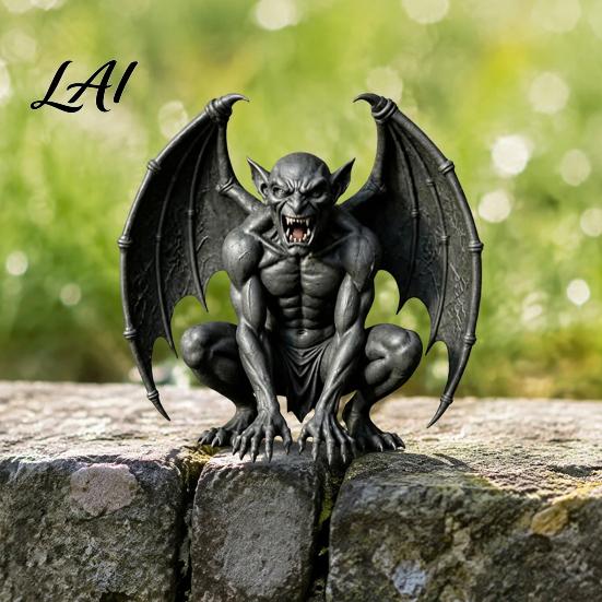 Unique Gift for Goth Lovers Gargoyle Figurine Medieval Dark Winged Statue Resin Gothic Architectural Figure Horn Demon Ornament Office Bookshelf