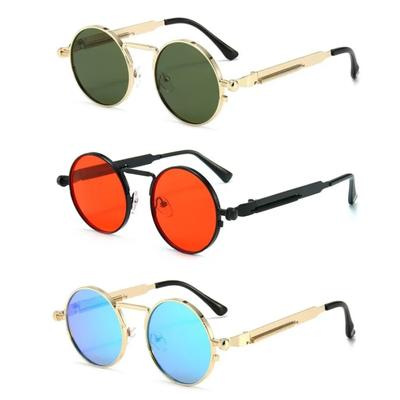 Modische Steampunk-Sonnenbrille, runde Metall-Federspiegel-Sonnenbrille für Männer im Freien, Autofahren, Reisebrille, nicht polarisierte Brille