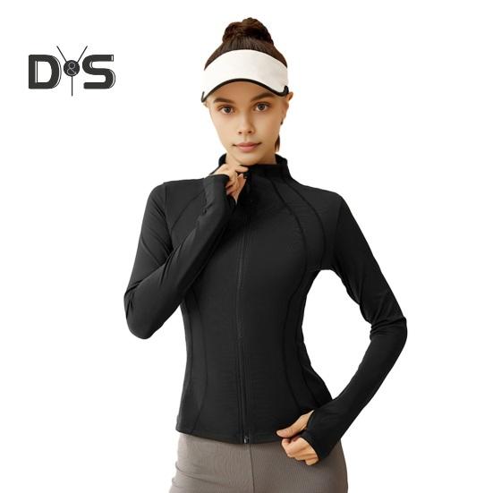 

Женская спортивная куртка с защитой от солнца, с длинным рукавом и застежкой-молнией, быстросохнущие куртки для тренировок, бега, йоги, велоспорта, пешего туризма M чёрный
