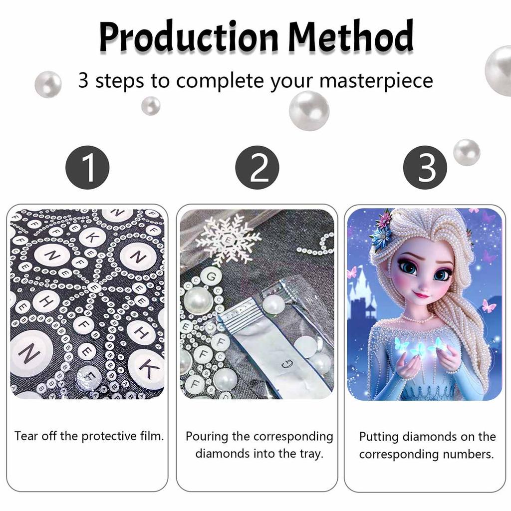 Disney Elsa pearl painting handmade diy pearl art painting elegant castle hanging decor