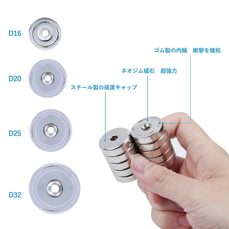 Strong Magnets, Perforated, Super Strong, with Screws, 16mm Diameter, Set of 10