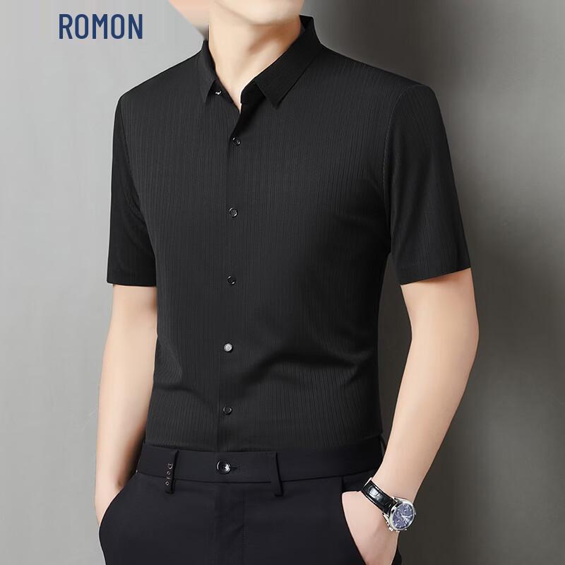 Romon Men s Short Sleeve Jacquard Casual Shirt 50