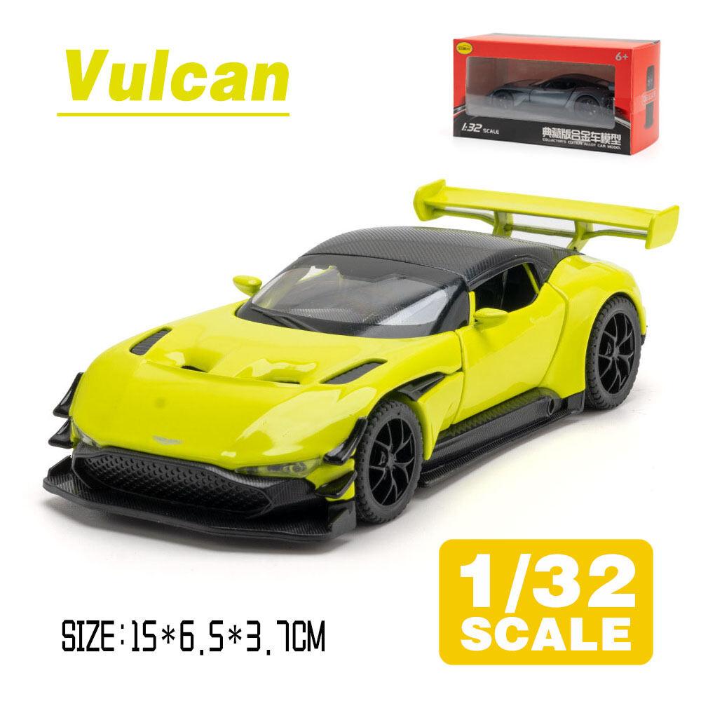 

1/32 масштаб, спортивный автомобиль Martin Vulcan, литая под давлением модель из металлического сплава со звуком и светом, игрушечный автомобиль с откатом, подарки 1/32-Size:15*6.5*3.7cm зелёный/жёлтый