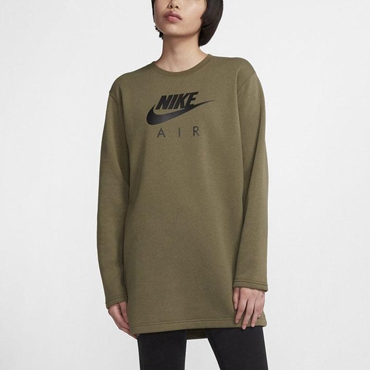 Nike Casual Fleece Round Neck Long Sleeve Mid-Length Sweatshirt Women sweatshirt Army-Green BV5135-222