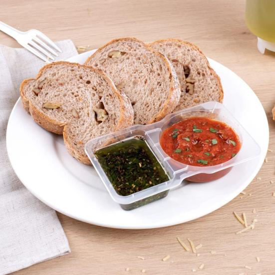 Double Compartment Condiment Container with Lids And Spoon Leakproof Sauce Box Reusable Transparent Seasoning Containers for Kitchen Cafe Restaurant