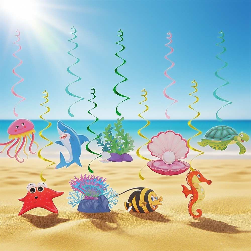 Fish Hawaiian Spiral Ornaments Paper Summer Theme Pendant Ocean Animals Hanging Flag  Wedding