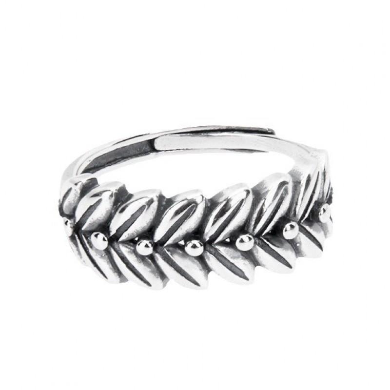 Adjustable Sterling Wheat Ring Women Men Vintage Floral Band Stackable Finger