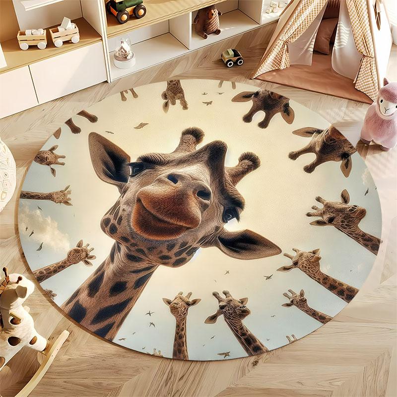 "Whimsical Giraffe Print Rug for Playrooms or Nurseries" Round Carpet for Home Sofa Bedroom, Gift