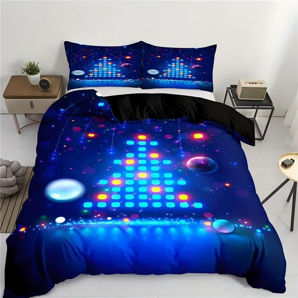 Blue Neon Light Game Christmas Tree Pattern 3d Print Duvet Cover Modern Art Style Polyester Bed Set Home Quilt Cover Pillowcase