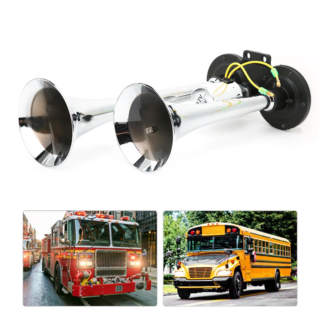 Universal Bil Pneumatisk Lufthorn Dobbelt Trompet 130dB 12V24V Tog Auto Lastebil Lastebil ABS Metall