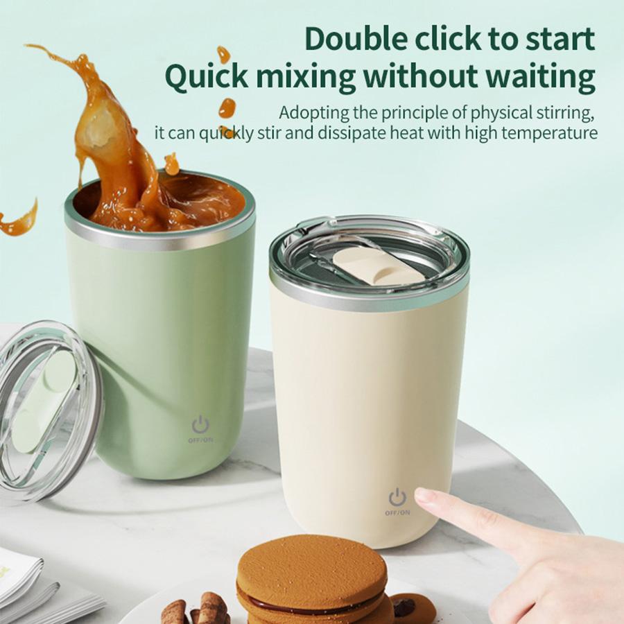 1 Rechargeable Electric Mixing Cup, Coffee Cup, Beverage Cup, Heat-resistant and Easy To Clean, Magnetic Induction Double Tap Su