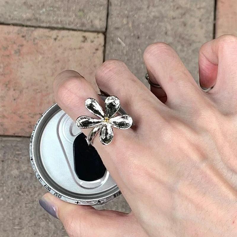 Silver Alloy Floral Rings Portable Comfortable Fit Sturdy Metal for Daily Outfit Accessories
