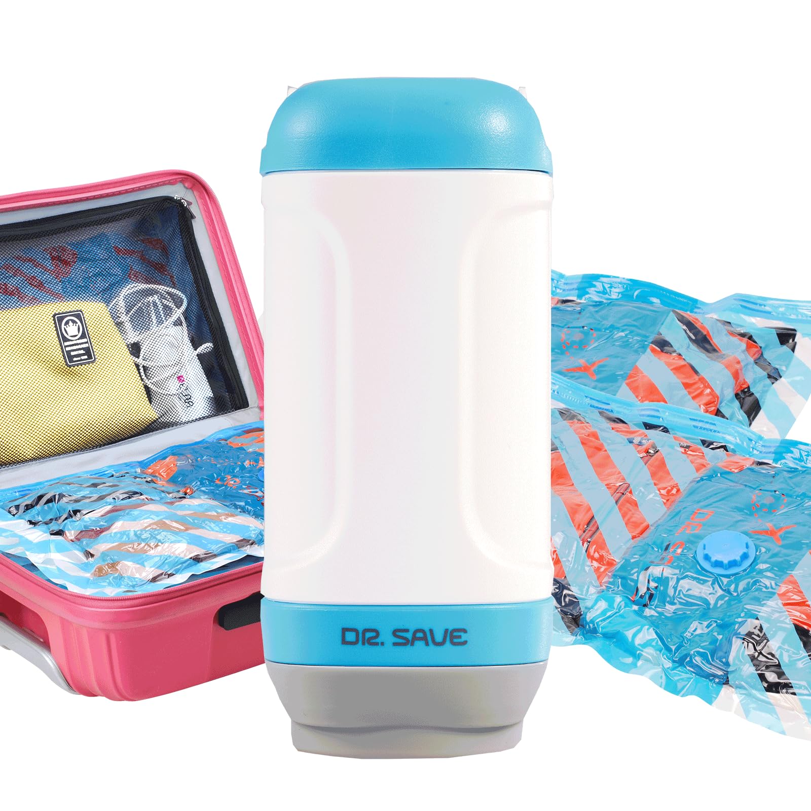 

SAVE UNO Mini Air Pump Battery Powered Vacuum Storage Set with 4 Vacuum Compression Bags Storage Luggage Storage for Travel Business Trips