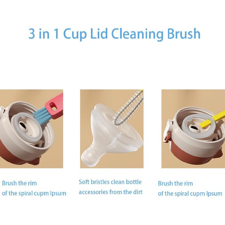 3 In 1 Cup Lid Cleaning Brush, Crevice Cleaner Brush Set for Water Bottle, Multifunctional Portable Straw Cleaner for Cup Lid Gap 3Pack