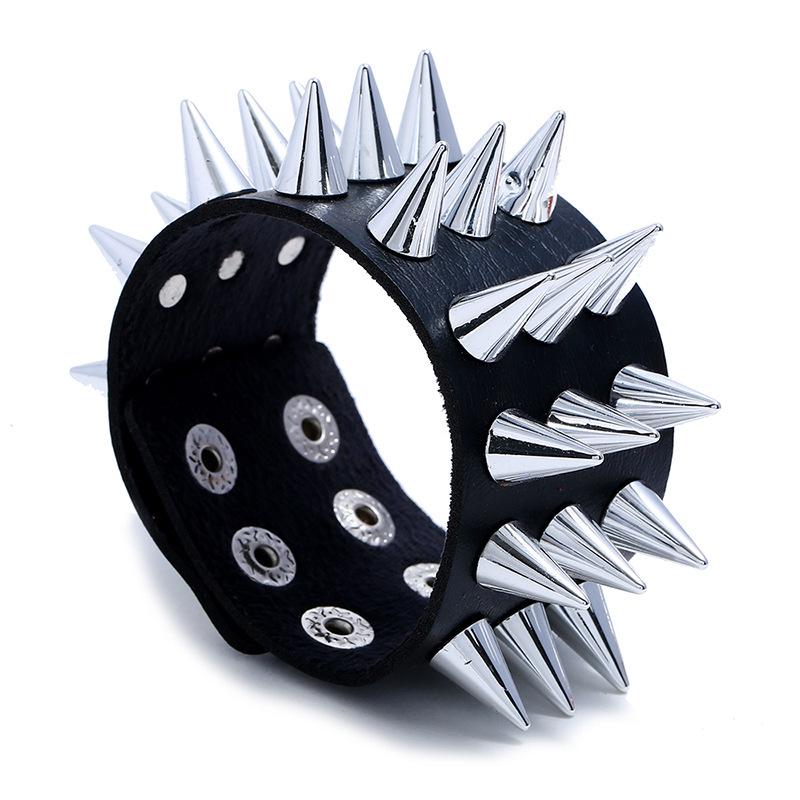 European Punk Style Adjustable PU Leather Spike Bracelet