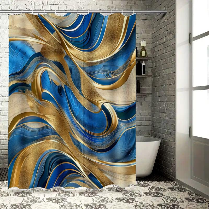 

Luxurious Blue Gold Colorful Shower Curtain Print For Bathroom Decor Modern Abstract Art Waterfall Design Home Decoration W60H190(CM)-1 Pcs