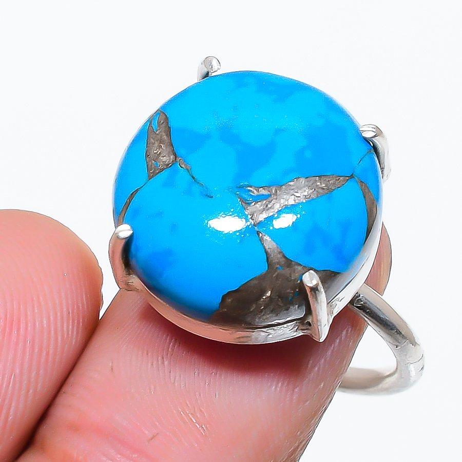 Copper Blue Turquoise Gemstone 925 Sterling Silver Jewelry Ring Size Adj. GK-6052