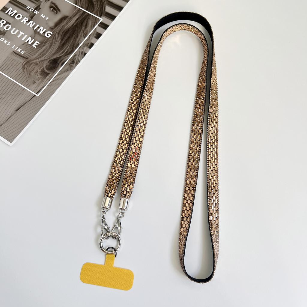 Mobile Phone Lanyard Crossbody for Women, Fashionable Flash Diamond Wide Strap, Long Outdoor Phone Case with Side Back Option