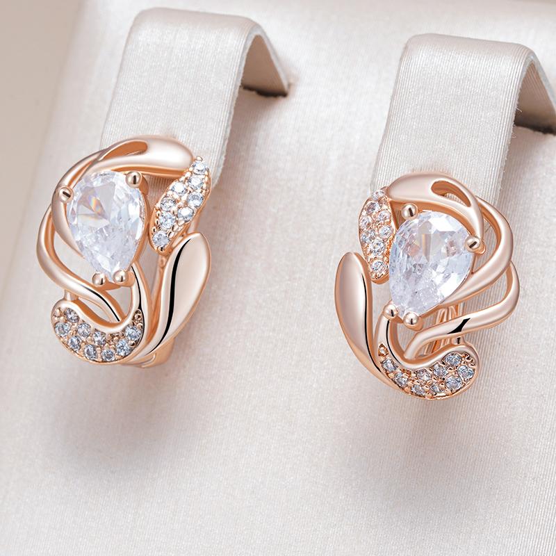 Luxury Crystal Flower English Earrings For Women Fashion  Rose Gold With Natural Zircon Accessories Daily Fine Jewelry