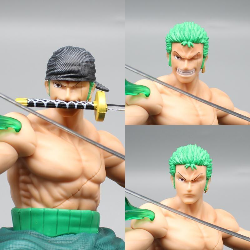 One Piece Zoro Figures Roronoa Zoro Action Figures 3 Heads PVC Collection Statue Model Anime Toys Desktop Decoration Gifts