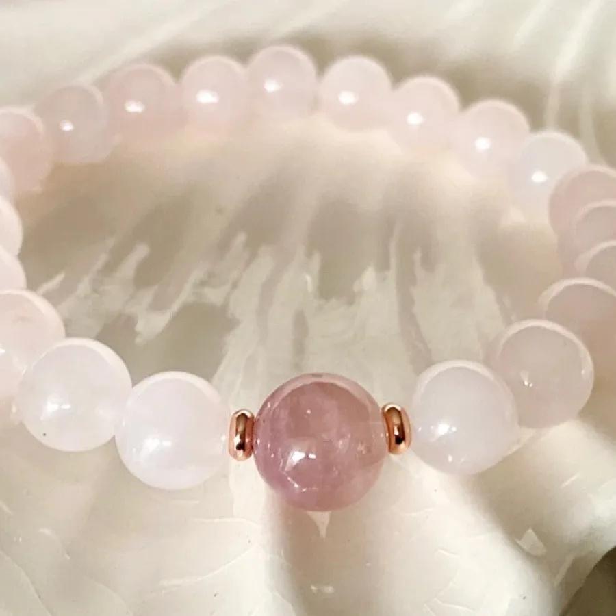 Exquisite Pink Crystal High Fashion Color Natural Stone Beaded Bracelet Men Women Birthday Party Jewelry Accessories Gifts