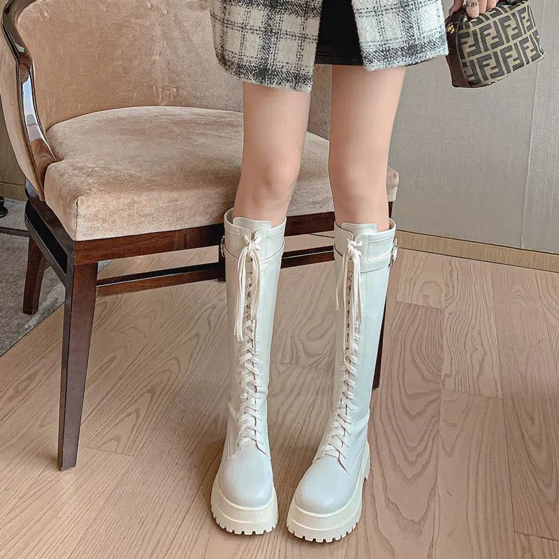 But knee boots, women's small and thin women's boots, new thick-soled tall British knight boots in autumn and winter 2025