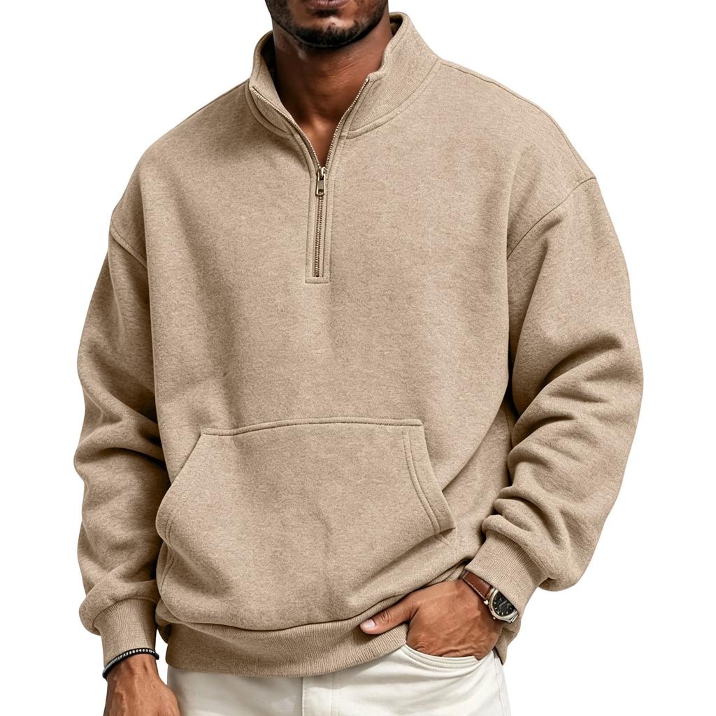 Chaqueta Deportiva con Cremallera y Forro para Hombre, Sudadera Casual de Manga Larga con Cuello Alto y Bolsillos