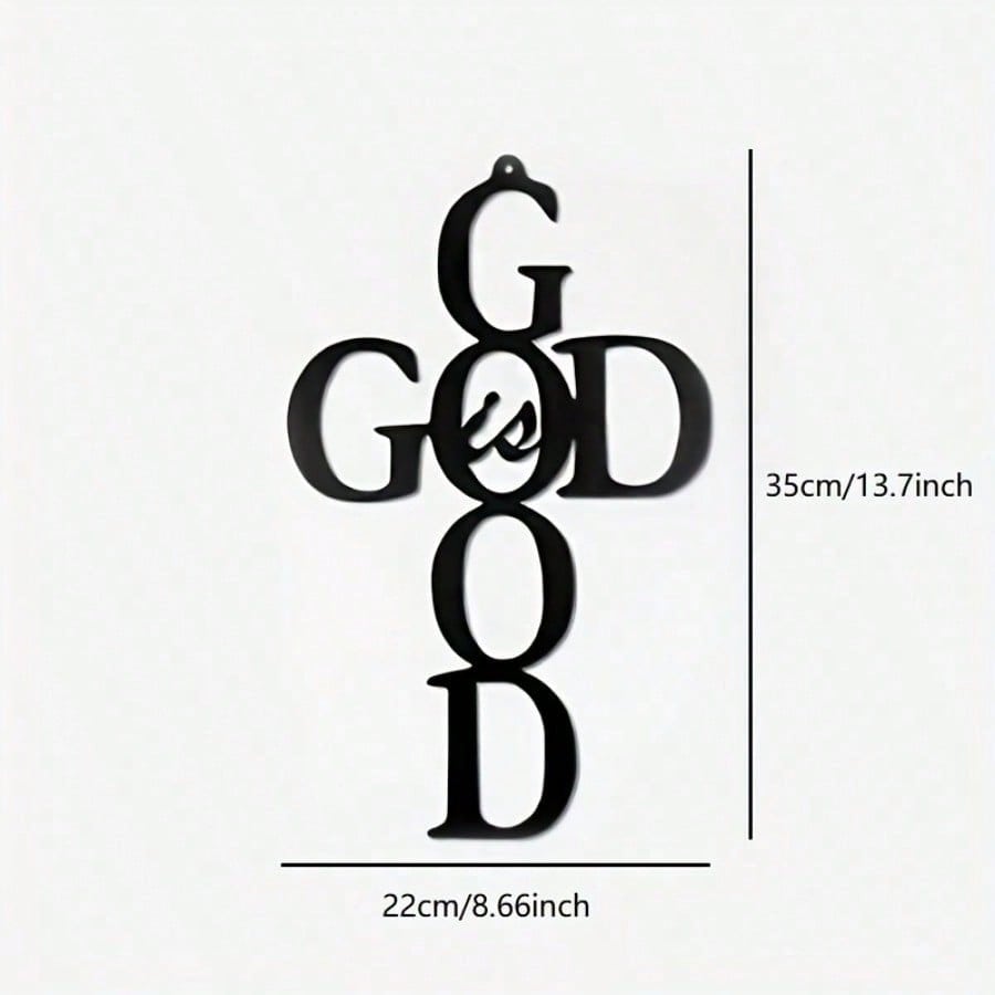 1pc "God Is Good" Metal Cross Wall Art, Black Religious Decor for Home