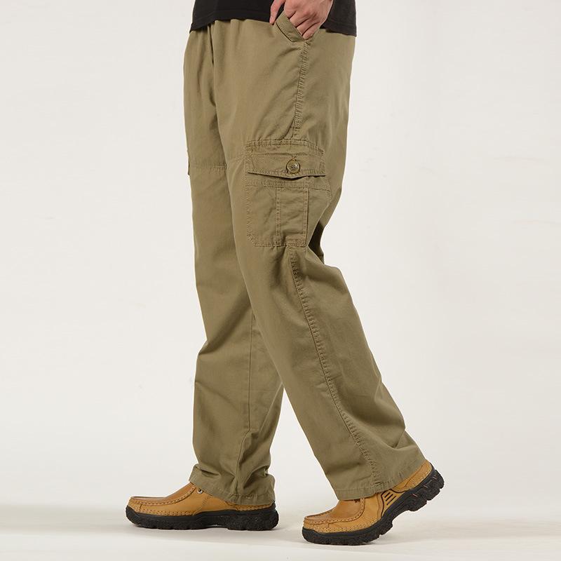 

Spring Summer Men s Fashion Straight Casual Pants Solid Color Multi Pocket Cargo Pants Men Loose Cargo Trousers KTB 6XL коричневий