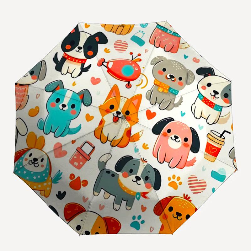 1pc Dogs, Cute Automatic Folding Umbrella - Portable Collapsible Design, 8-Rib Iron Frame, Durable Fabric Yy251125156