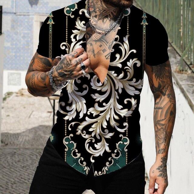 Pánské košile Krátké Luxusní košile s límečkem Lapel Prom Vysoce kvalitní topy Pánské oblečení Slim Fit Tričko 5xl Barokní potisk Volná trička