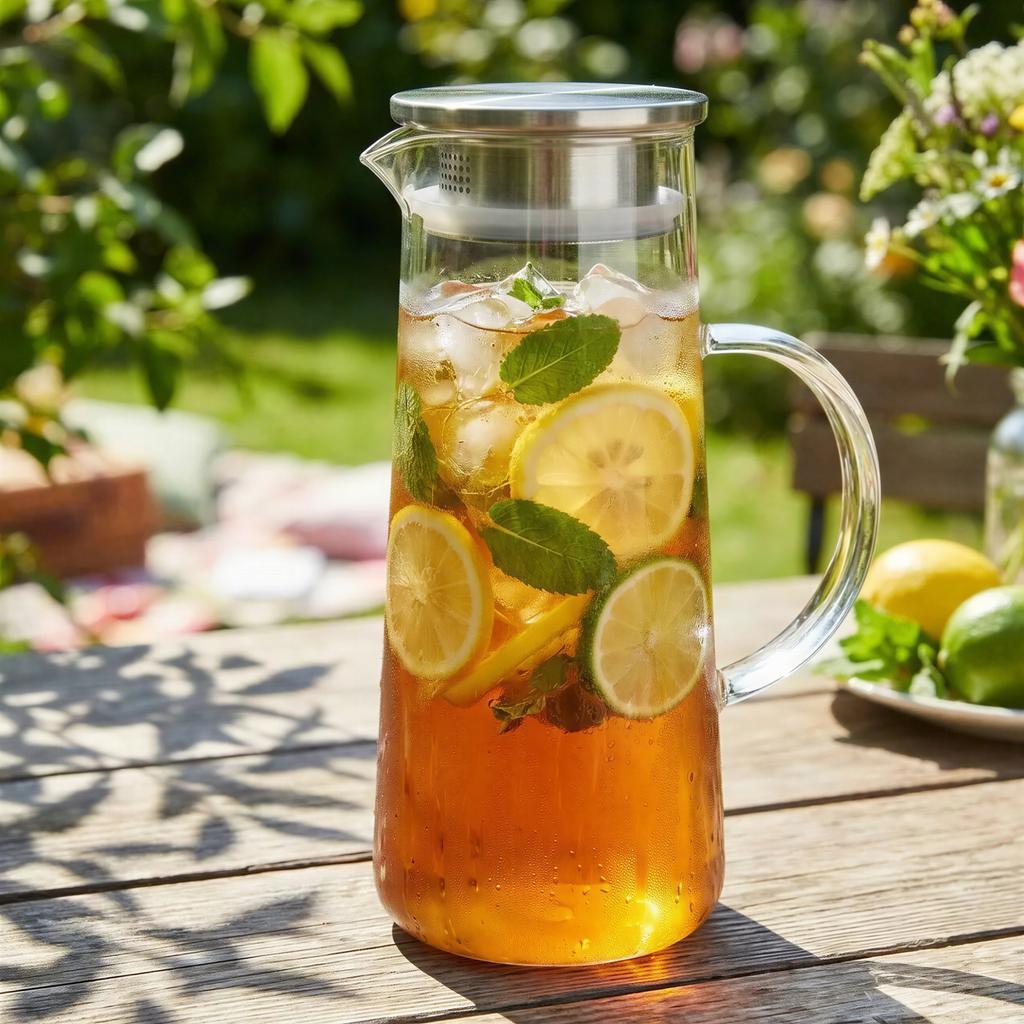 1.3L Glass Jug With Lid For Serving Tea, Water, Juice, Mulled Wine