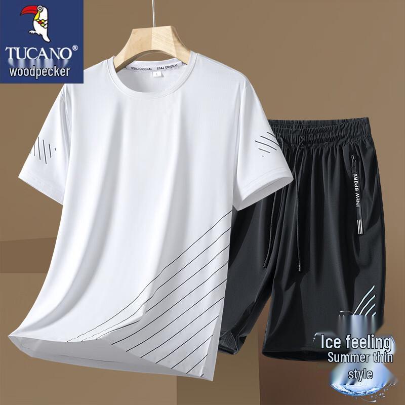 TUCANO Men s Summer Ice Silk Lightweight Breathable Quick-Dry Casual Sports Two-Piece Set XL